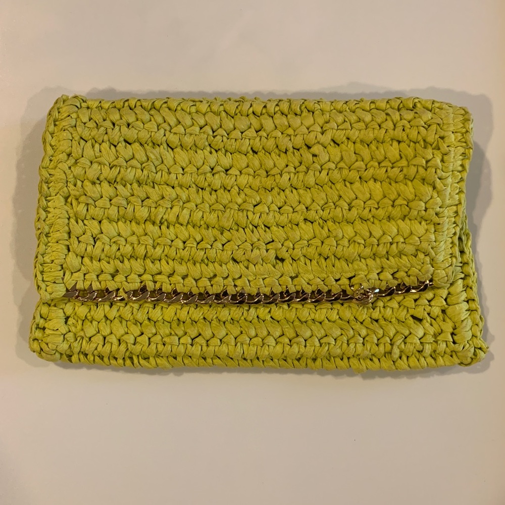 NWOT H&M rafia bright yellow and gold clutch - Picture 2 of 6